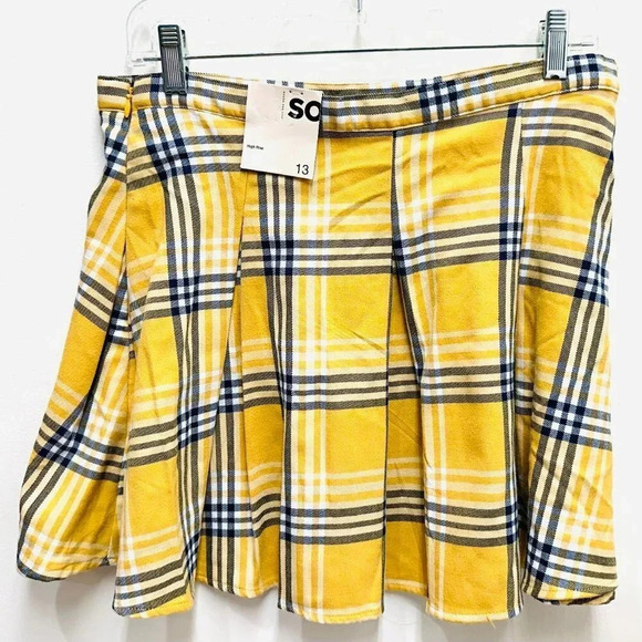 NWT GOODS FOR LIFE Juniors High Rise Plaid Gold Navy Pleaded Skirt Size 13 - Picture 4 of 8